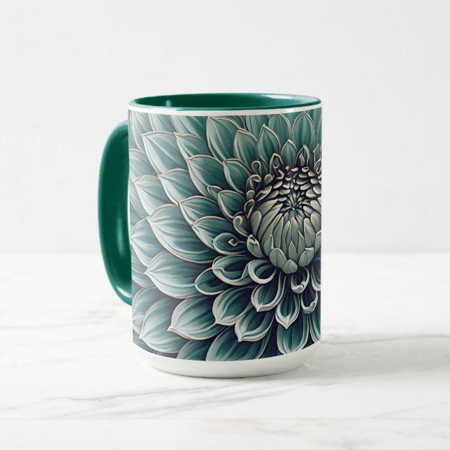 Caneca Dahlia Flower in Teal Aqua Blue Digital Art (Frente Esquerda)