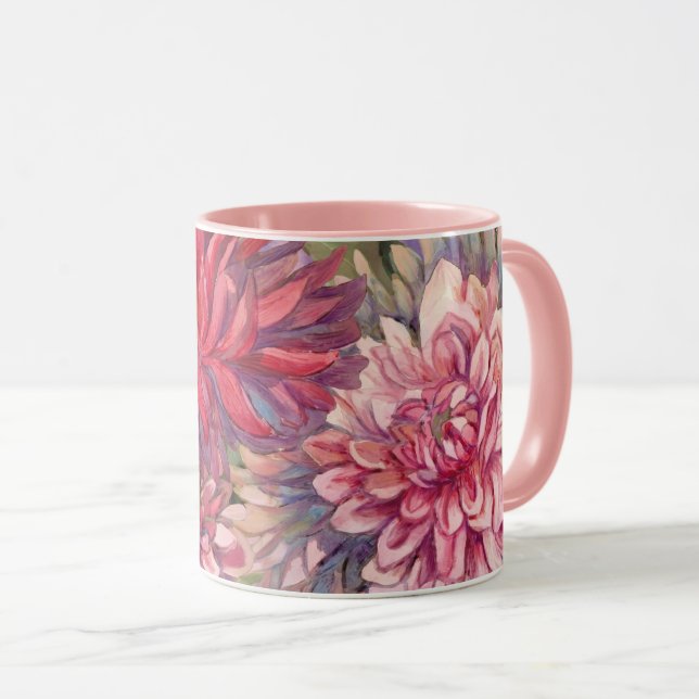 Caneca dahlias flores aquarela (Frente Esquerda)