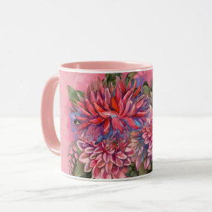 Caneca Dahlias flores cor-de-água rosa