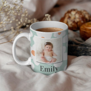 Caneca Daisy floral boho retro foto turquoise laranja