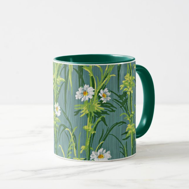 Caneca Daisy Pattern, padrão verde, (Frente Esquerda)