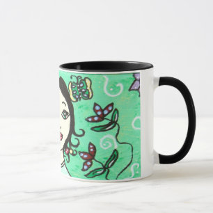 Caneca Dama Caprichosa com Fundo Floral Bonito