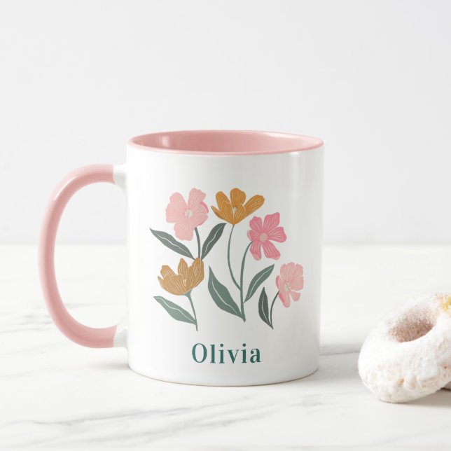 Caneca Dama de Honor com Nome Personalizado Ilustrado Bot (Com Donut)
