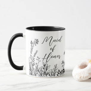 Caneca Dama de Honra Flores Selvagens Preto e Branco  