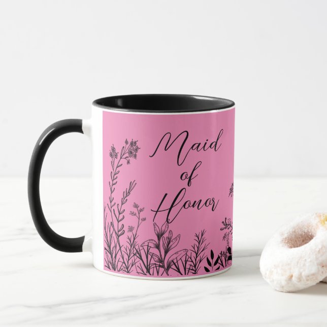 Caneca Damas de Honra Flores Selvagens Rosa Desenhos  (Com Donut)