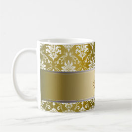 Caneca Damasco amarelo do monograma e branco dourado