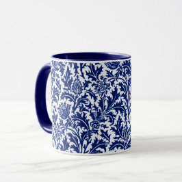 Caneca Damasco, azuis cobaltos & branco do cardo de