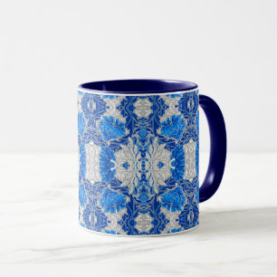 Caneca Damasco Floral, Azul Sapphire e Cinzas