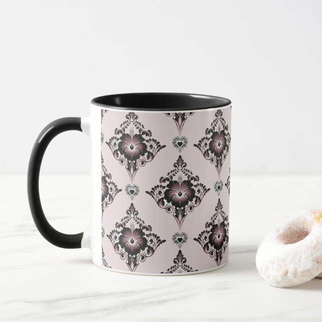 Caneca Damasco para Lavanda Floral Moderno Elegante (Com Donut)