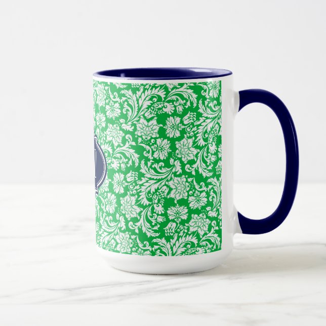 Caneca Damascos Florais Verdes e Brancos Monogramas 3 (Direita)