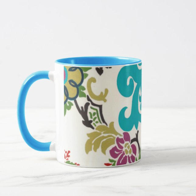 Caneca Damask Floral Patternos Plum Turquoise (Esquerda)