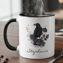 Caneca Dark Academia Raven Floral Moody Gothic