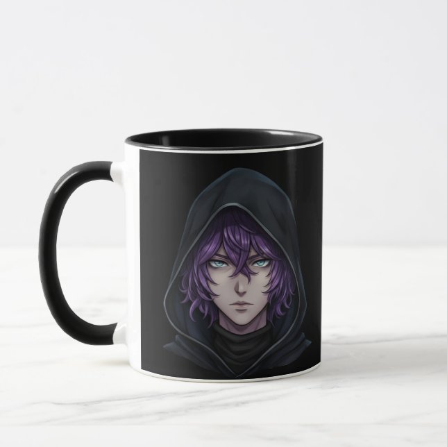 Caneca Dark Hoodie Anime Boy with Purple Hair (Esquerda)