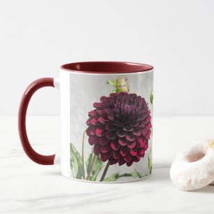Caneca Dark Red Dahlia Bloom Floral Mug