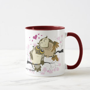 Caneca das corujas do pássaro do amor