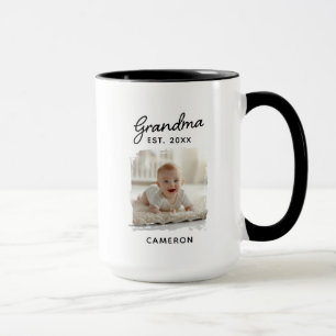 Caneca Data de Estabelecimento da Foto da Avó e do Neto