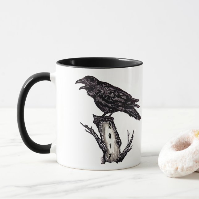 Caneca Data de Personalização do Halloween de Raven Preto (Com Donut)