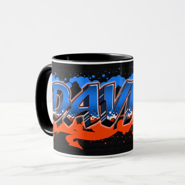 Caneca Davide Vorname Name Graffiti blue orange Tasse (Frente Esquerda)
