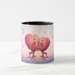 Caneca de 330ml Corações Beijando “Notas de Amor” 
