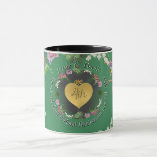 Caneca de 4º Aniversário de Frutas e Flores