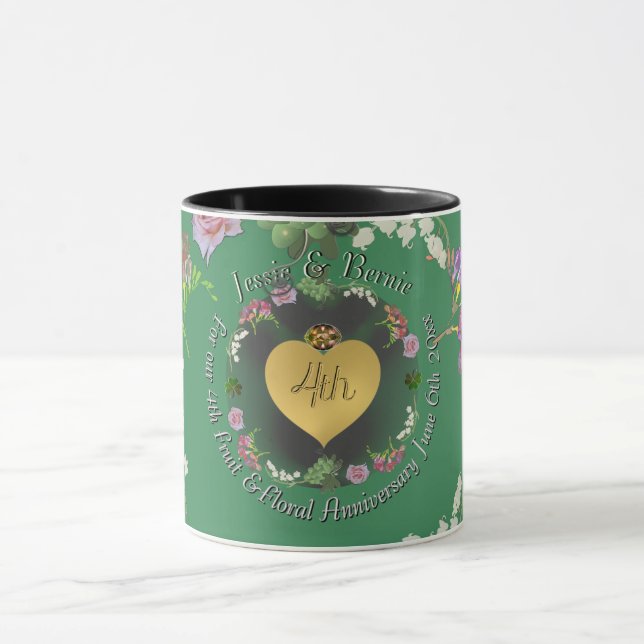 Caneca de 4º Aniversário de Frutas e Flores (Centro)