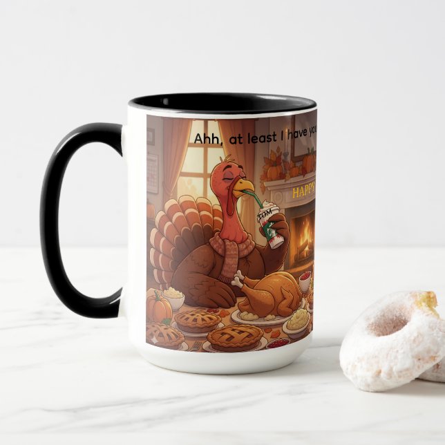 Caneca de Ação de Graças Pelo Menos Tenho Você (Com Donut)