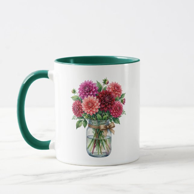 Caneca de Acento Verde Jarra Mason com Dália em Aq (Esquerda)