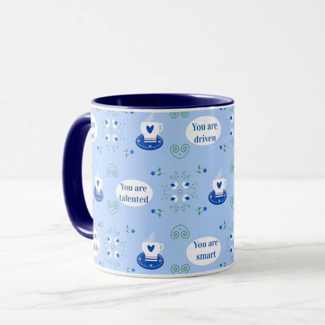 Caneca de Afirmações com Tema de Xícara Azul  (Frente Esquerda)