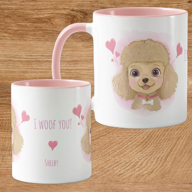 Caneca de água-forte de poodle com nome personaliz (Criador carregado)
