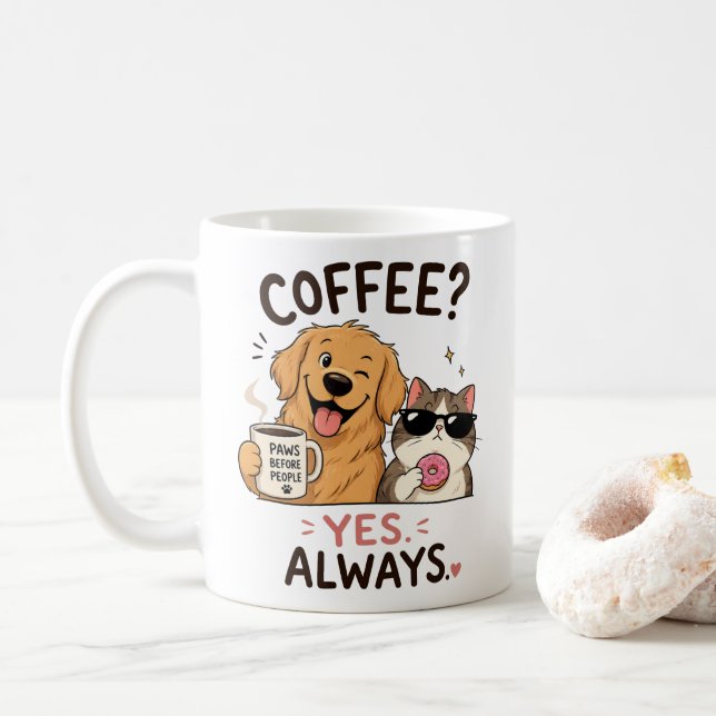 Caneca de Amantes de Café de Animais Fofos e Diver (Com Donut)