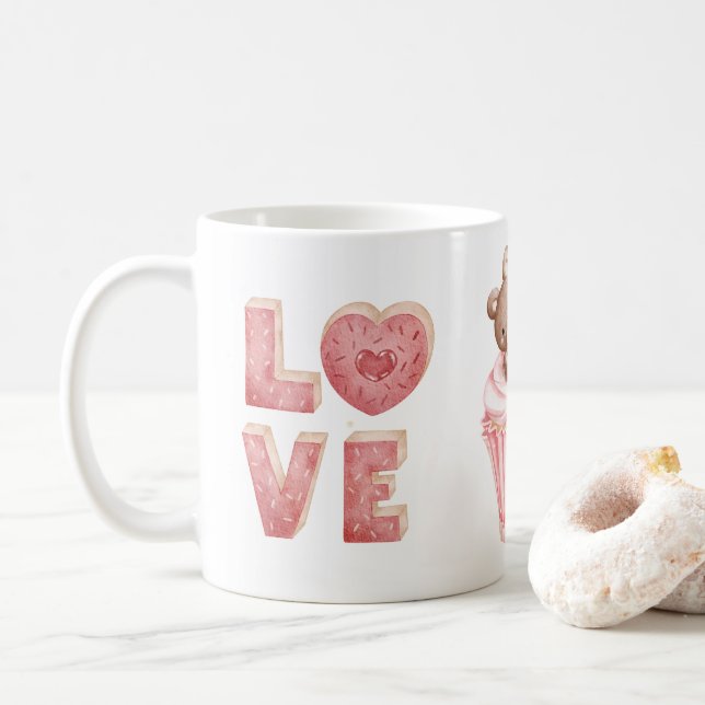 Caneca de Amor, Caneca de Café de Presente do Dia  (Com Donut)