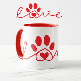 Caneca de Amor de Cachorro Vermelho e Branco