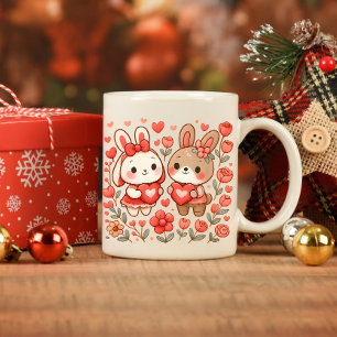 Caneca de Amor de Casal de Coelho Adorável