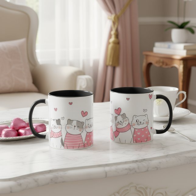 Caneca de Amor de Gato Fofo Gatos Adoráveis com Co (Criador carregado)