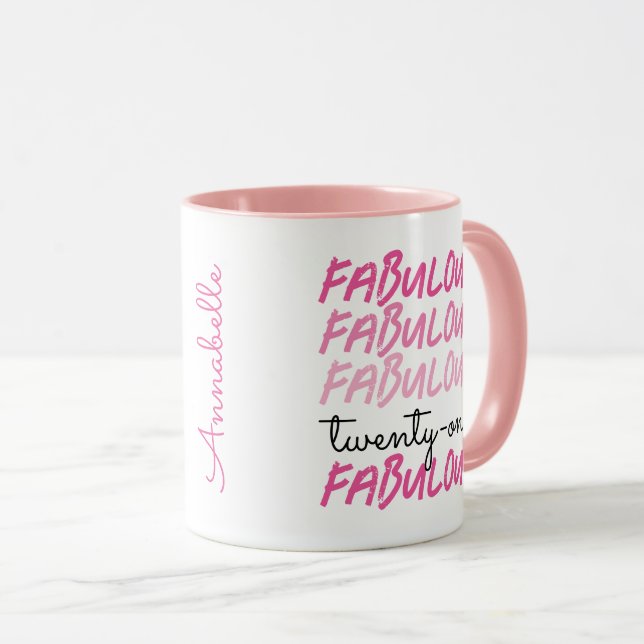 Caneca de aniversário de 21 anos 21 e fabulosa com (Frente Esquerda)