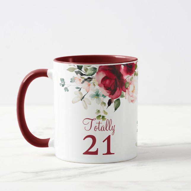 Caneca de aniversário de 21 anos floral (Esquerda)
