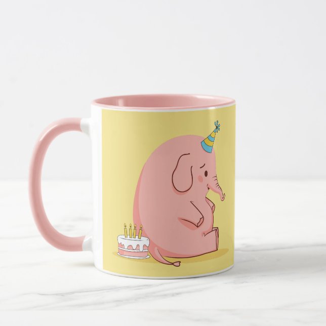 Caneca de Aniversário de Elefante Rosa Fofa – Pres (Esquerda)