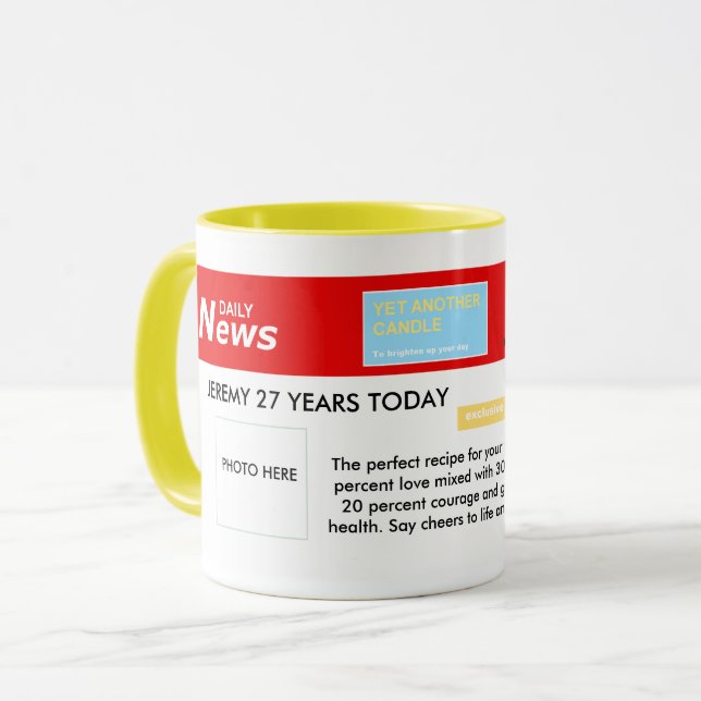Caneca de aniversário de notícias (Frente Esquerda)