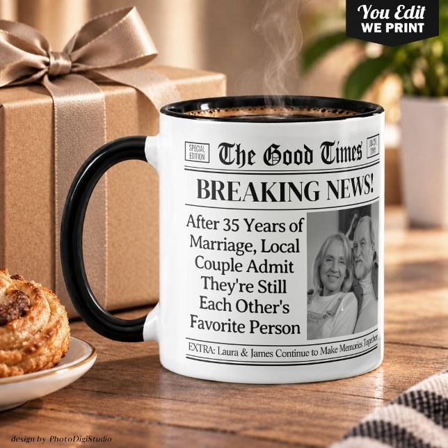 Caneca de Aniversário Personalizada, Presente Dive (Custom Anniversary Mug, Fun Couple Gift Newspaper Mug)