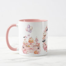 Caneca de Aniversário Pink Halloween com Duas Core