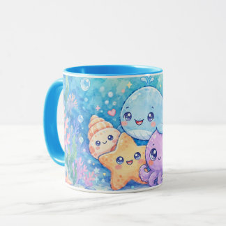 Caneca de Aquarela Amigos do Oceano Fofos