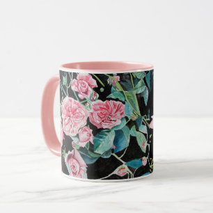 Caneca de Aquarela com Rosa Rosa