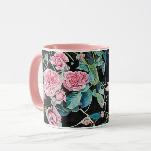 Caneca de Aquarela com Rosa Rosa (Frente Esquerda)