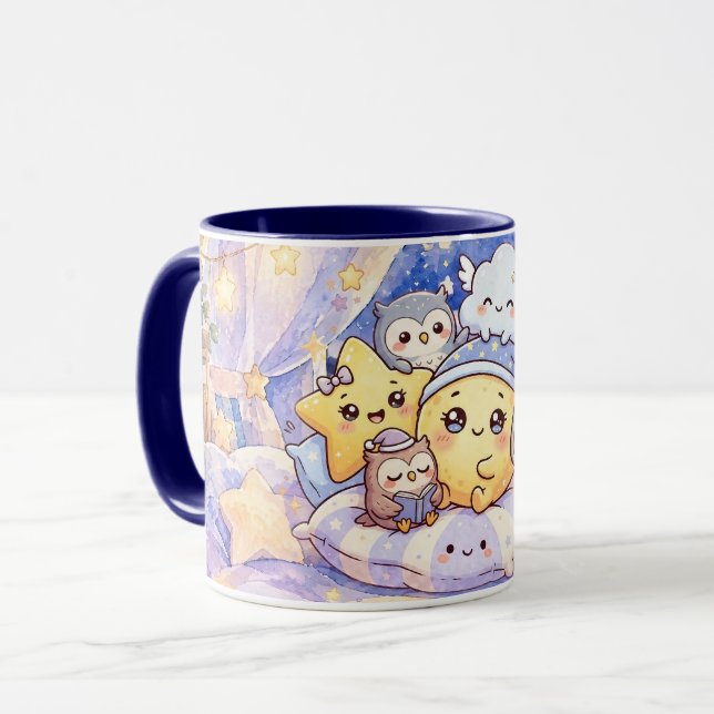 Caneca de Aquarela da Lua Fofa, Estrela e Coruja p (Frente Esquerda)