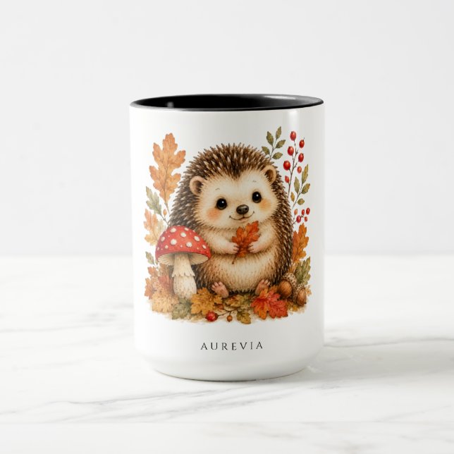 Caneca de Aquarela deouriço-do-mato Fofo com Outon (Centro)