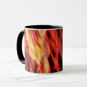 Caneca de arte abstrata em tons vermelhos e dourad