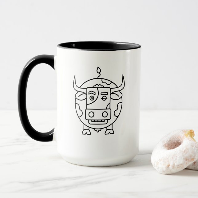 Caneca de Arte Abstrata Touro Sem Noção (Com Donut)