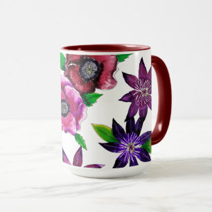 Caneca de Arte Aquarela com Anêmona Ousada e Clema