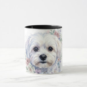 Caneca de Arte Aquarela com Coroa Floral de Cachor