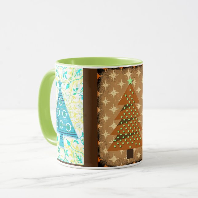 Caneca de Arte Árvores de Natal com Visual Retrô (Frente Esquerda)